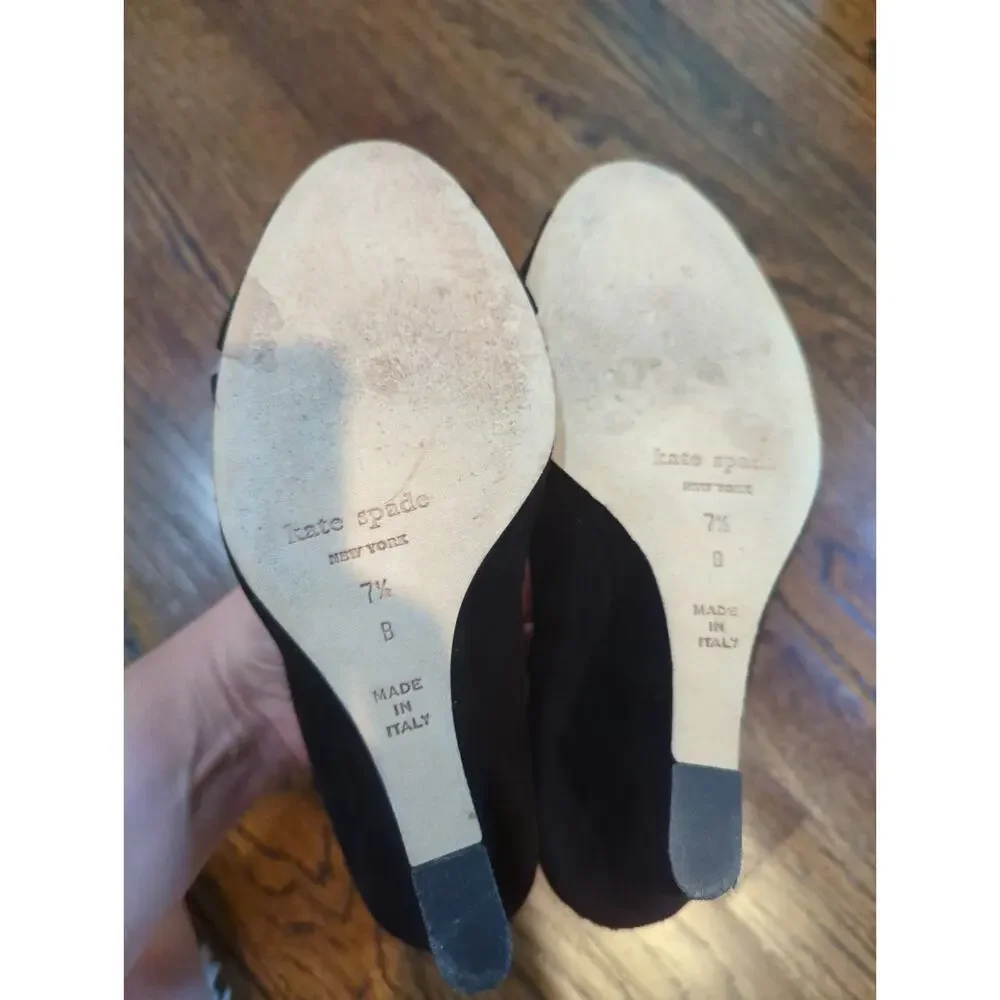Kate Spade Black Suede Peep Toe Wedge Shoes - Picture 2 of 4